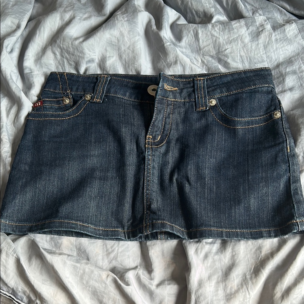 Moto Dark Blue Denim Mini Skirt